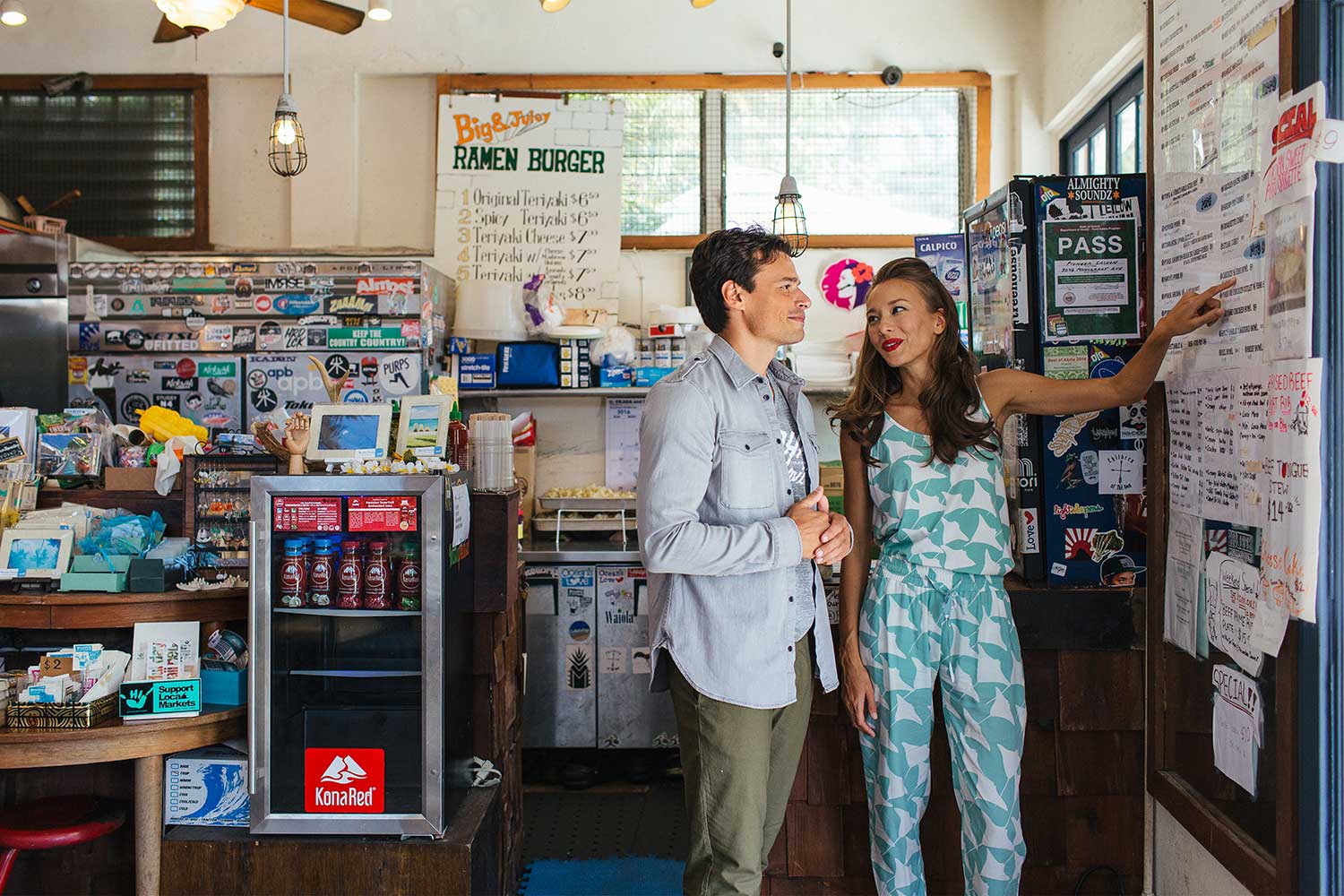 man and woman shopping inside Pioneer Saloon